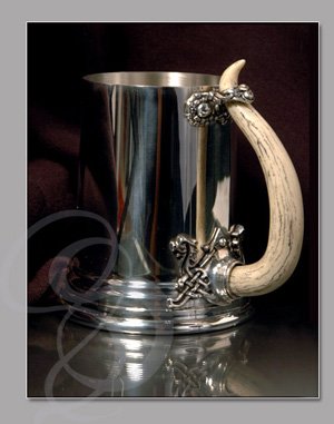 Gilded Pewter Viking Tankard with Horn Handle