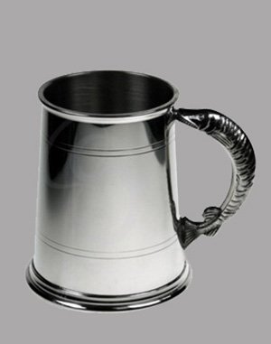 Pewter Tankard with Fish Handle 1 Pint